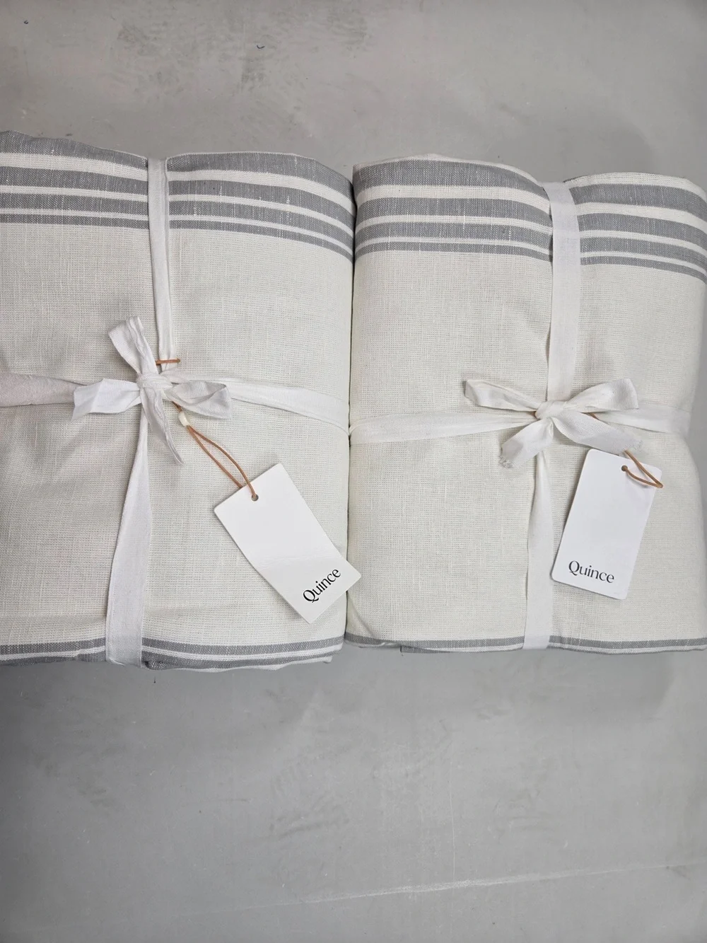 NWT QUINCE Set 2 48x96 Coastal Stripe Linen Cotton True Blackout Curtains 9202
